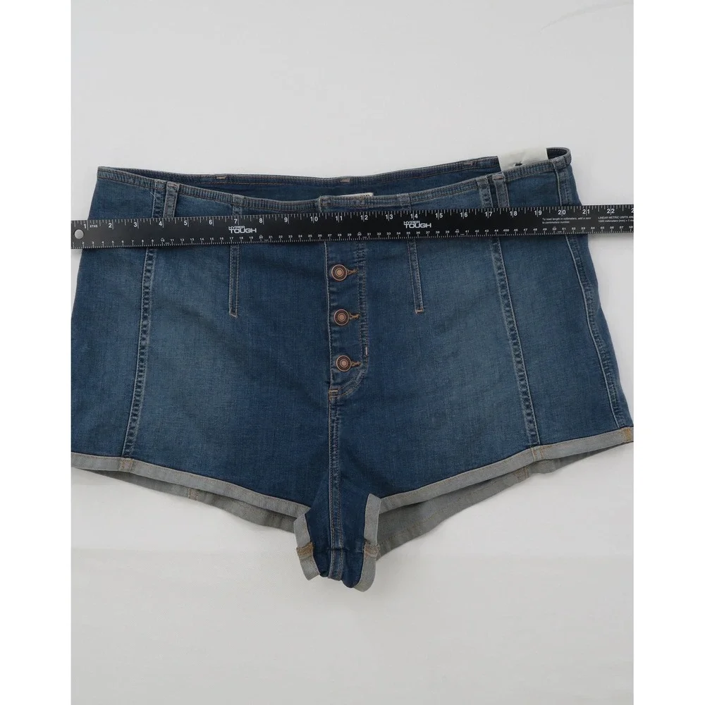 We The Free Free People Crvy Oasis High Rise Button‎ Fly Denim Shorts Blue 35